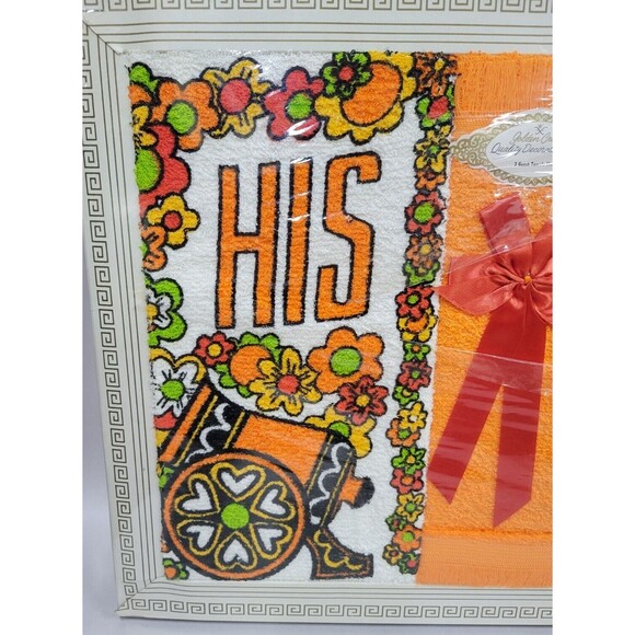 Vtg NIP 3pc Golden Crown His & Hers Decorative Towel Set MCM Floral Cannon 11x18 - Picture 3 of 7